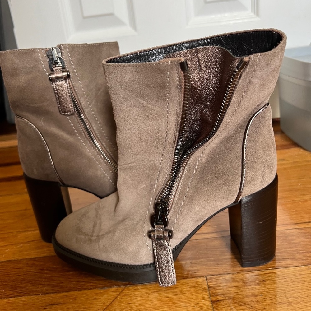 Aquatalia Taupe Ilenia Suede Platform Booties